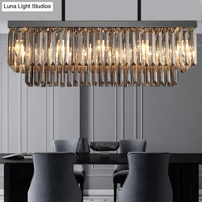 Modern smoke gray crystal rectangle chandelier dining room light