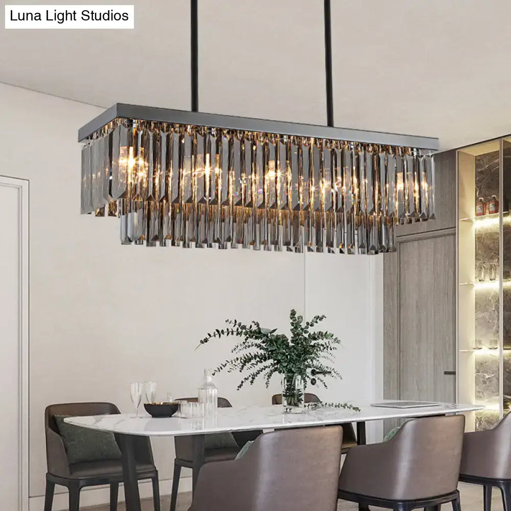 Modern smoke gray crystal rectangle chandelier dining room light