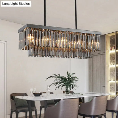 Modern smoke gray crystal rectangle chandelier dining room light