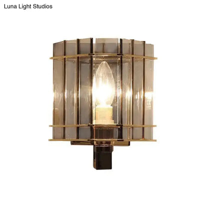 Modern smoke gray glass geometric wall light bedroom sconce