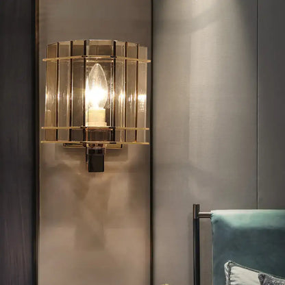 Modern smoke gray glass geometric wall light bedroom sconce