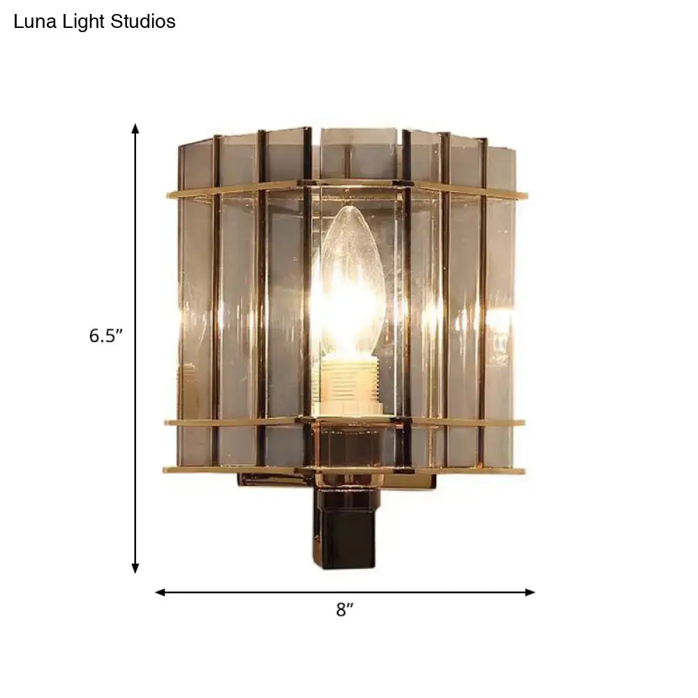 Modern smoke gray glass geometric wall light bedroom sconce