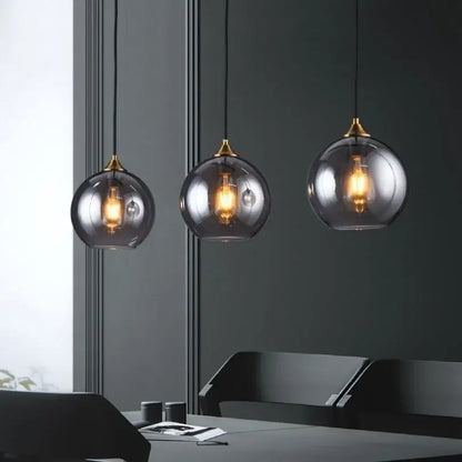Modern smoked glass ball pendant lights kitchen & dining room triple set