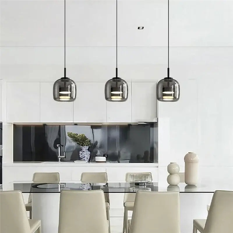 Modern smoked glass bowl chandelier dining room pendant light