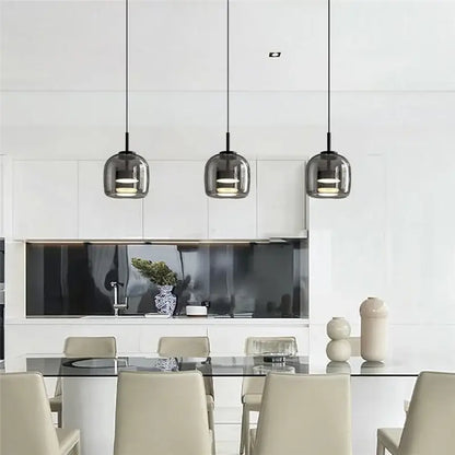 Modern smoked glass bowl chandelier dining room pendant light