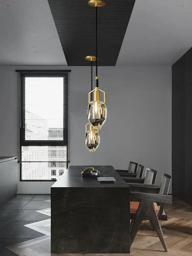 Modern smoked glass crystal copper pendant lights dining room set