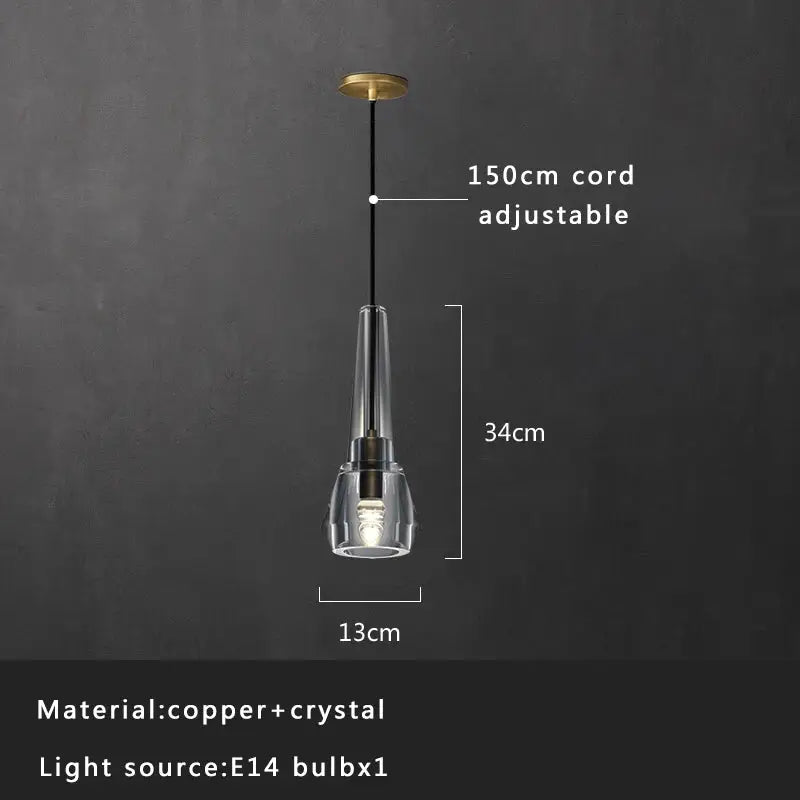 Modern smoked glass crystal copper pendant lights dining room set