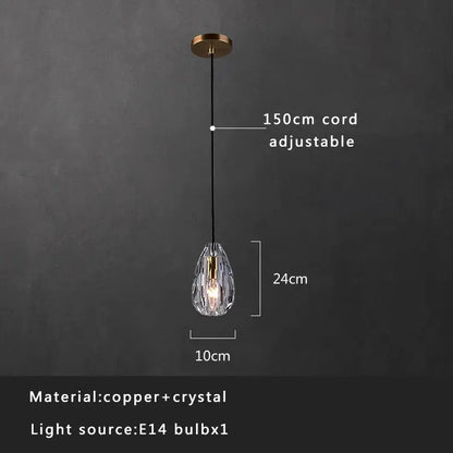 Modern smoked glass crystal copper pendant lights dining room set