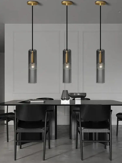 Modern smoked glass crystal copper pendant lights dining room set