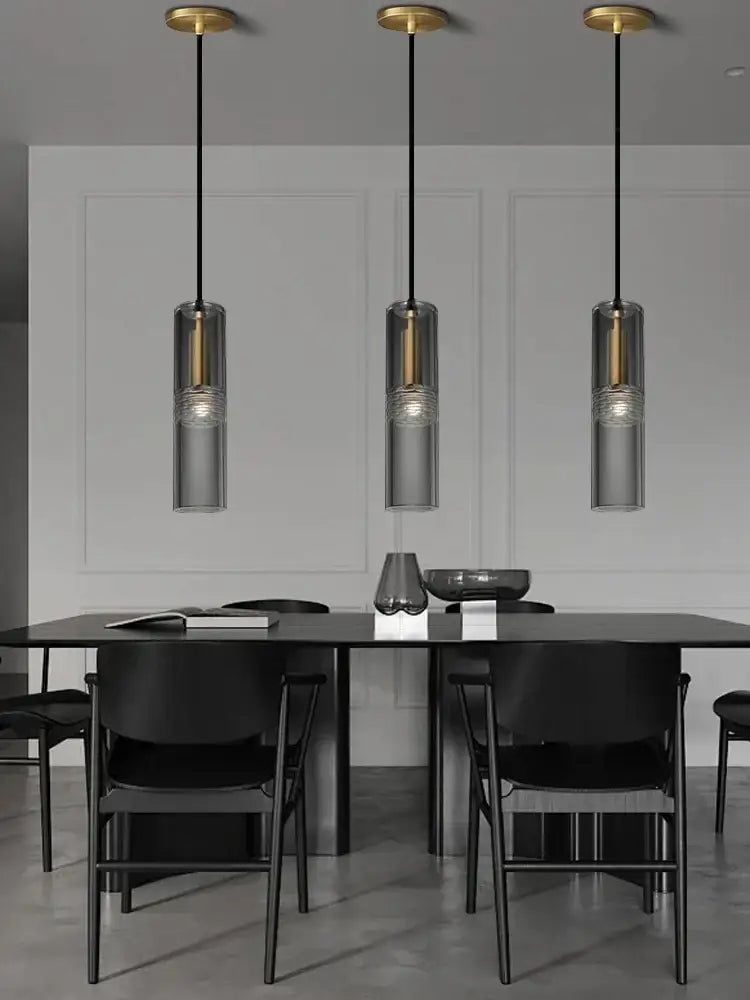 Modern smoked glass crystal copper pendant lights dining room set