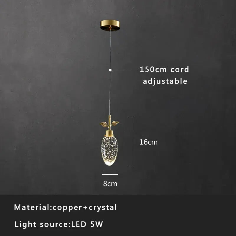 Modern smoked glass crystal copper pendant lights dining room set