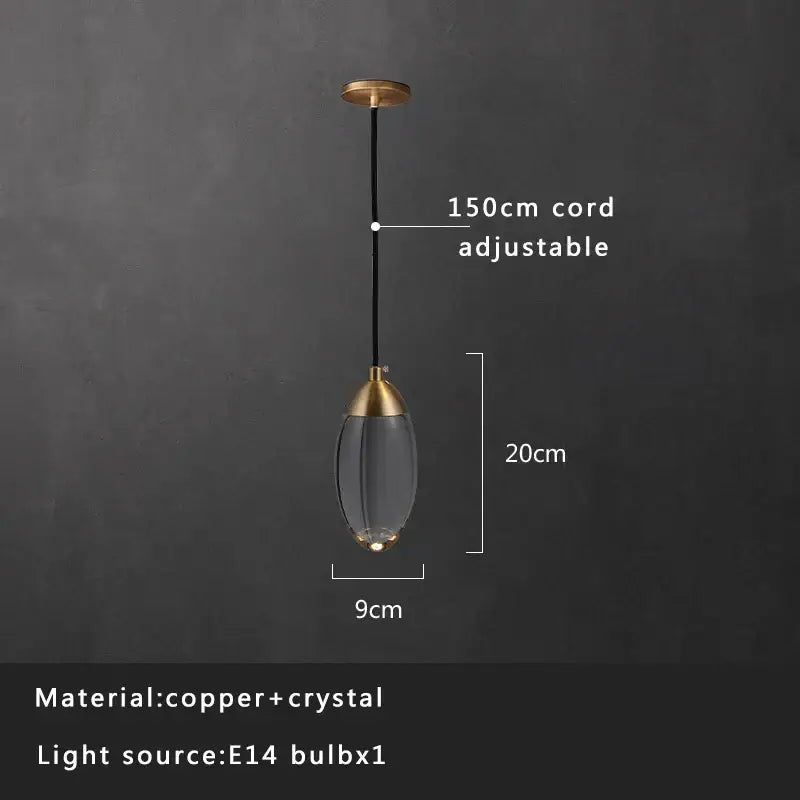 Modern smoked glass crystal copper pendant lights dining room set