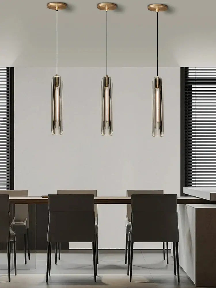 Modern smoked glass crystal copper pendant lights dining room set