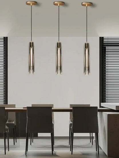Modern smoked glass crystal copper pendant lights dining room set
