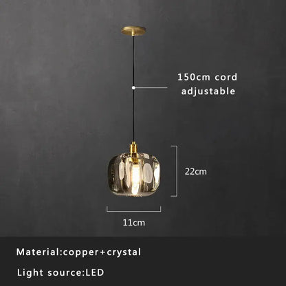 Modern smoked glass crystal copper pendant lights dining room set