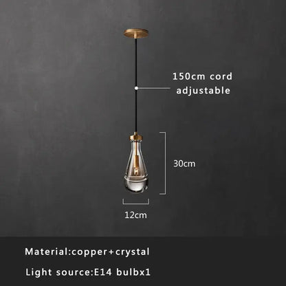 Modern smoked glass crystal copper pendant lights dining room set