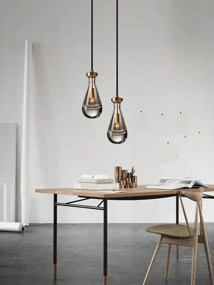 Modern smoked glass crystal copper pendant lights dining room set