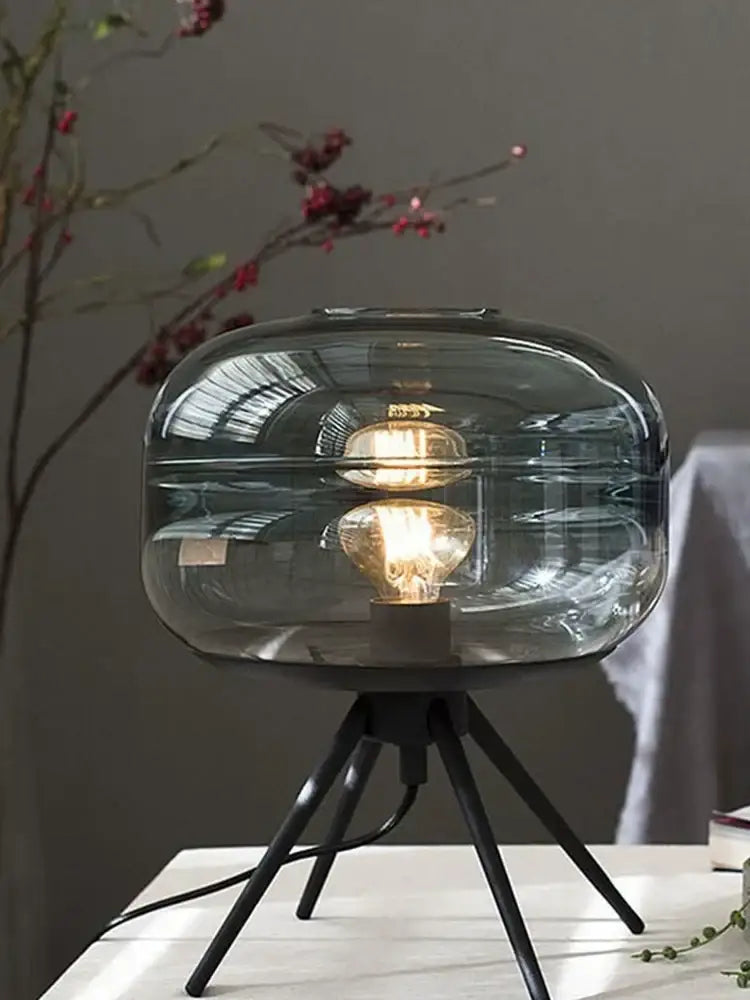 Modern smoked glass desk lamp bedroom tripod glass desk