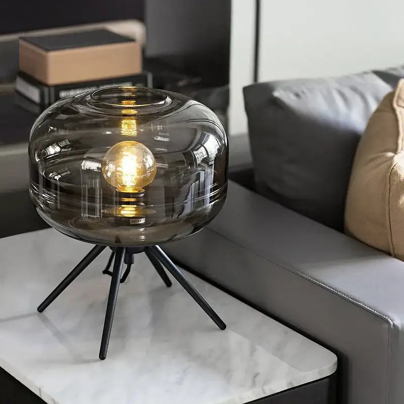 Modern smoked glass desk lamp bedroom tripod glass desk