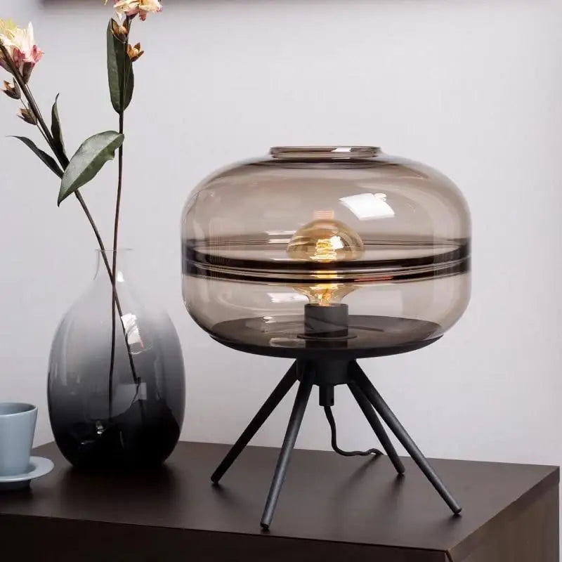 Modern smoked glass desk lamp bedroom tripod glass desk