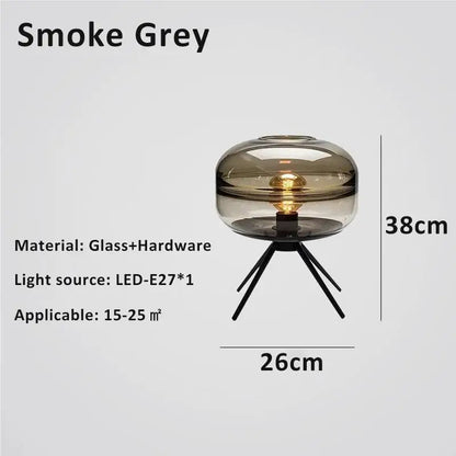 Modern smoked glass desk lamp bedroom tripod glass desk