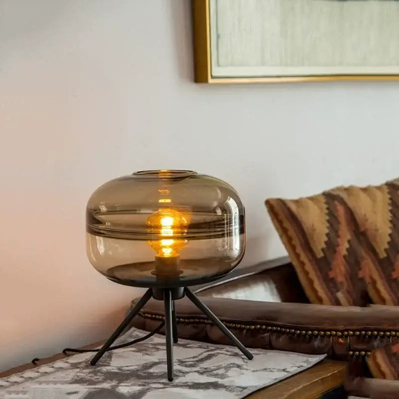 Modern smoked glass desk lamp bedroom tripod glass desk