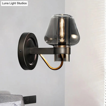DecorBites™ Modern Smoked Glass Mushroom Sconce Light for Bedroom - Black One-Light Lighting Fixture
