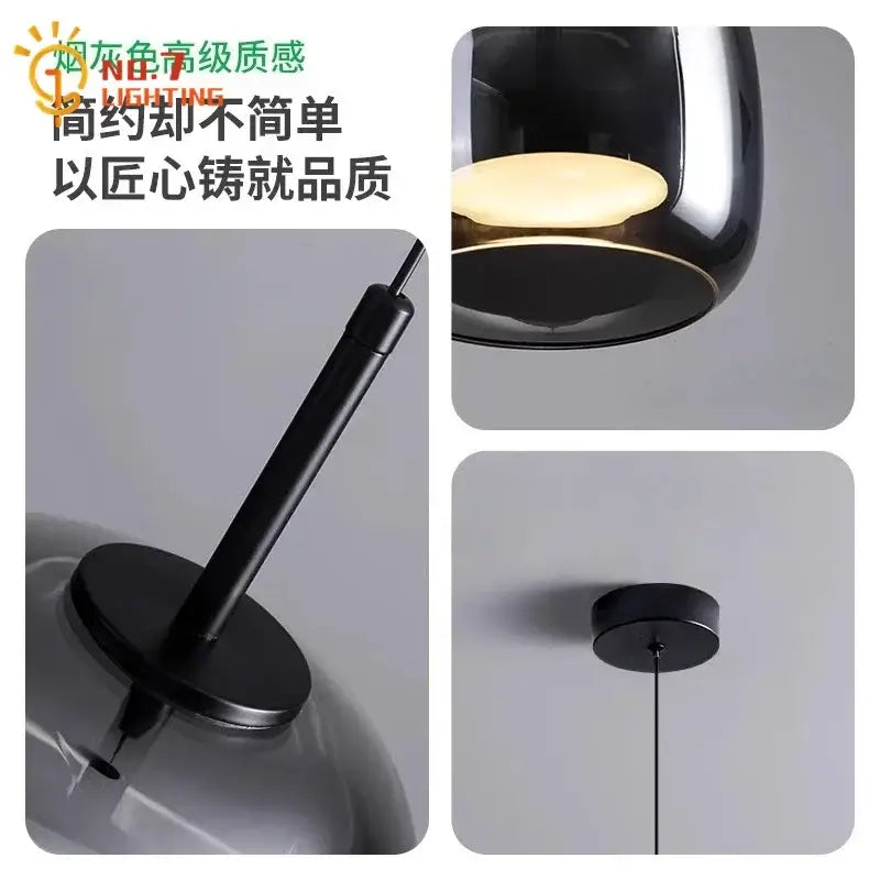Modern smoked glass pendant lights for bedroom led lighting
