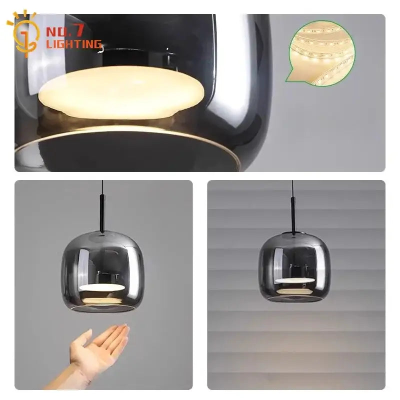 Modern smoked glass pendant lights for bedroom led lighting