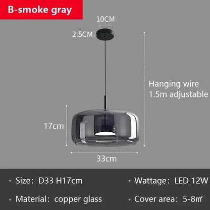 Modern smoked gray glass led pendant chandelier for dining room