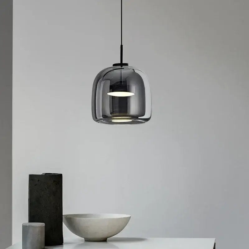 Modern smoked gray glass led pendant chandelier for dining room