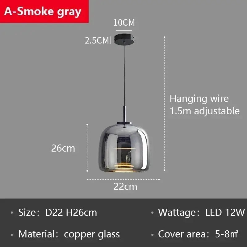 Modern smoked gray glass led pendant chandelier for dining room