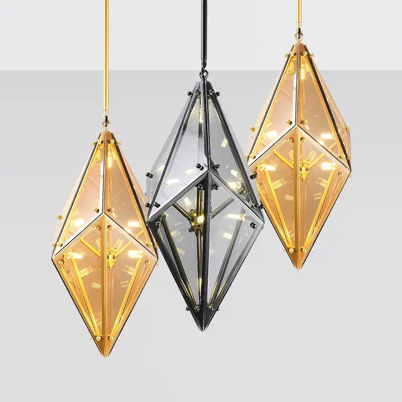 Modern smoky gray & amber diamond glass led pendant light living room