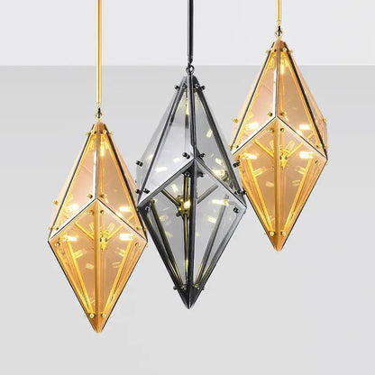 Modern smoky gray & amber diamond glass led pendant light living room
