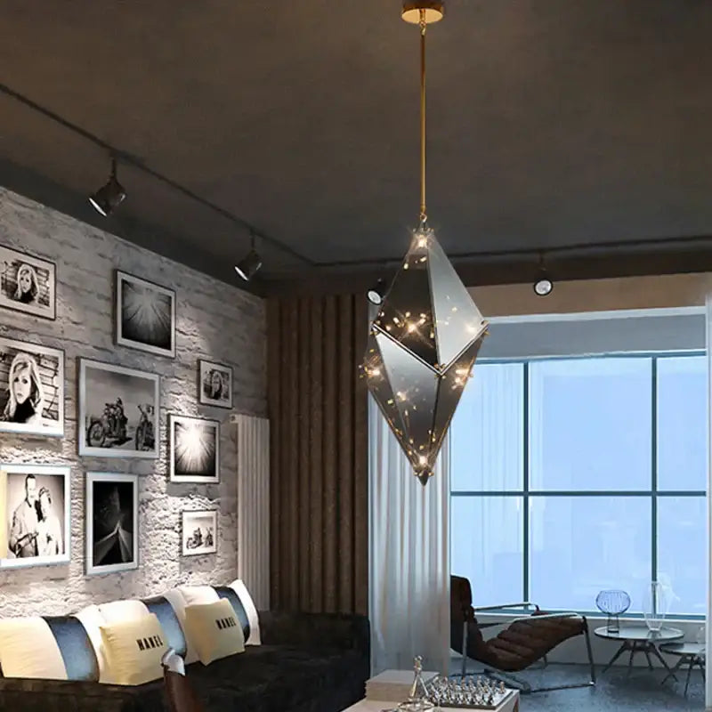 Modern smoky gray & amber diamond glass led pendant light living room