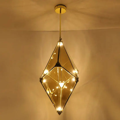 Modern smoky gray & amber diamond glass led pendant light living room