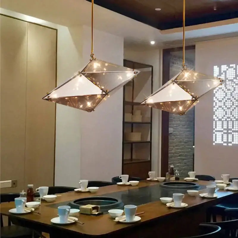 Modern smoky gray & amber diamond glass led pendant light living room