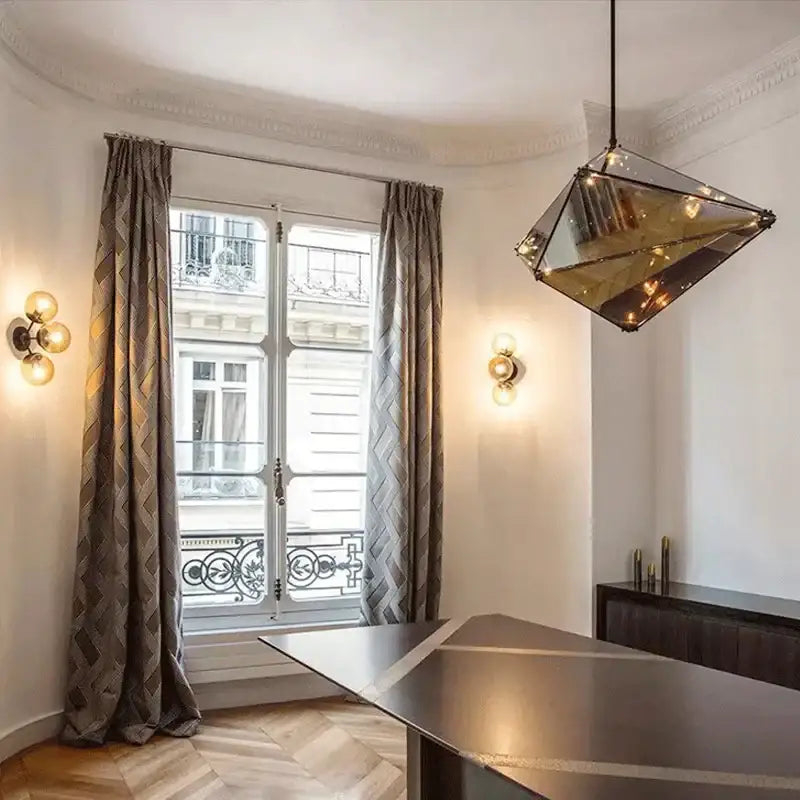 Modern smoky gray & amber diamond glass led pendant light living room