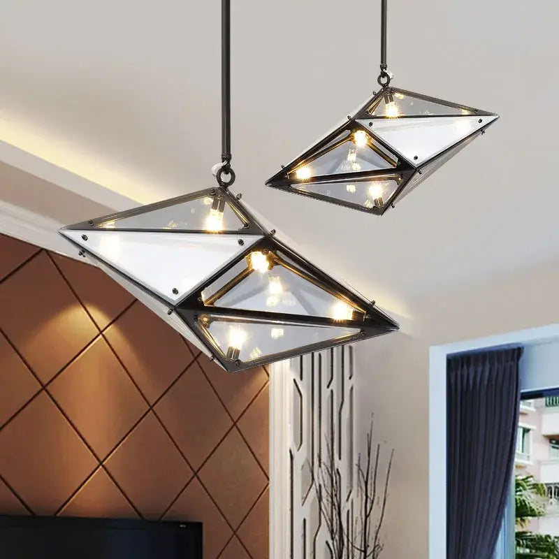 Modern smoky gray & amber diamond glass led pendant light living room