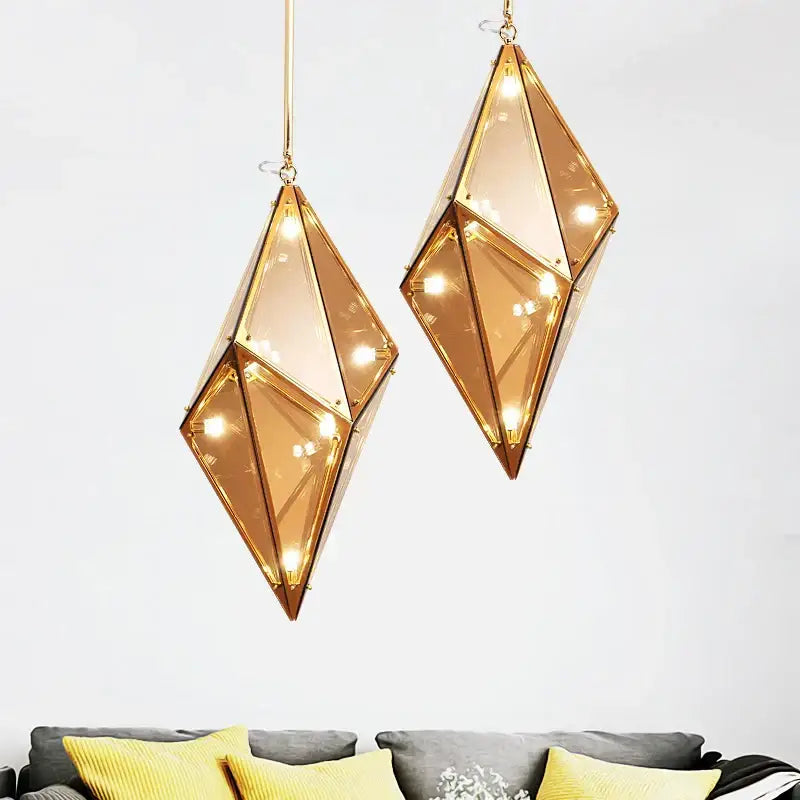 Modern smoky gray & amber diamond glass led pendant light living room