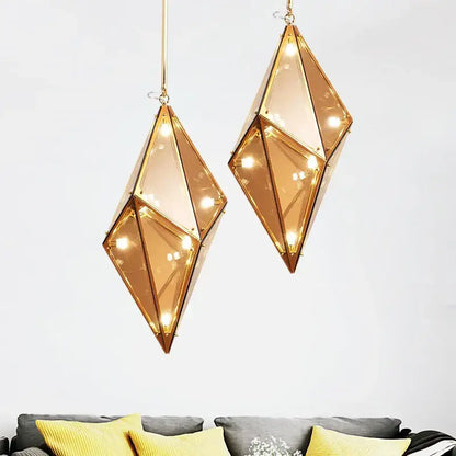 Modern smoky gray & amber diamond glass led pendant light living room