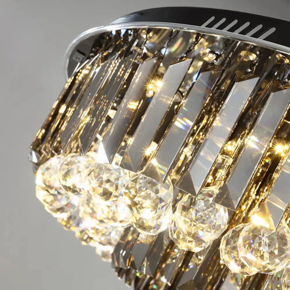 Modern smoky gray & gold crystal led chandelier living room light