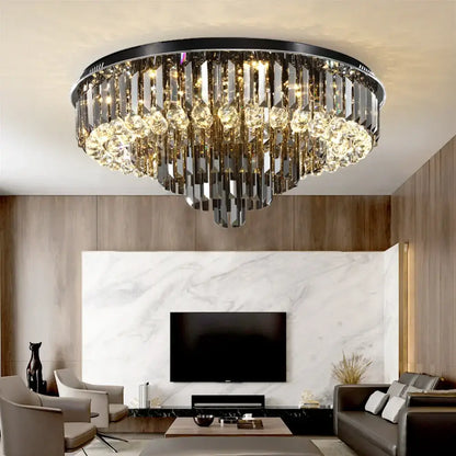Modern smoky gray & gold crystal led chandelier living room light