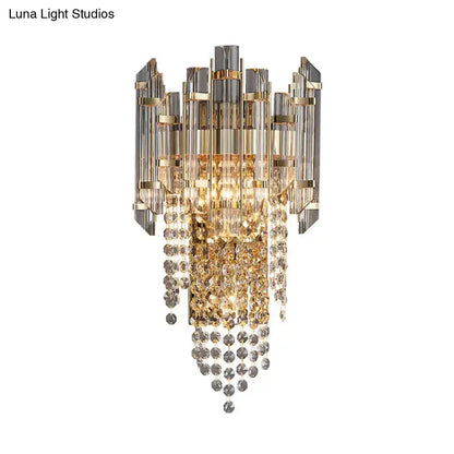 Modern smoky grey crystal wall sconce living room light