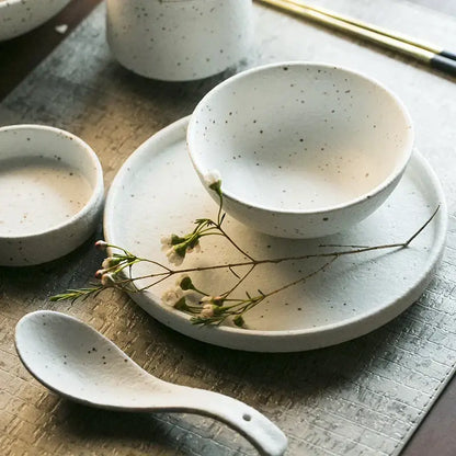 Modern speckled white ceramic dinner plate set dining room tableware