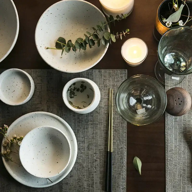 Modern speckled white ceramic dinner plate set dining room tableware