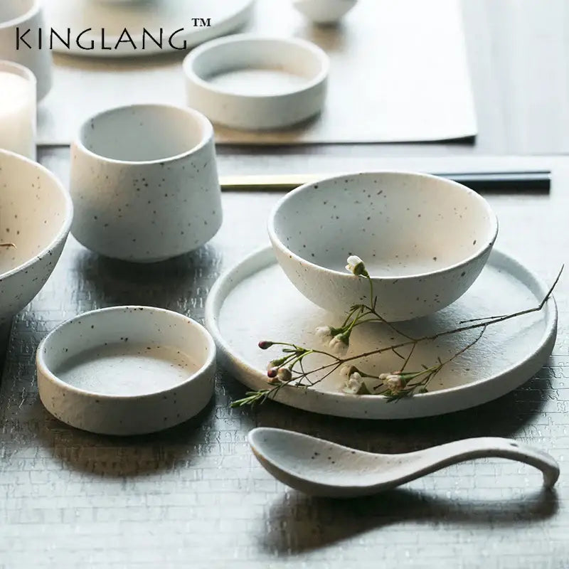 Modern speckled white ceramic dinner plate set dining room tableware