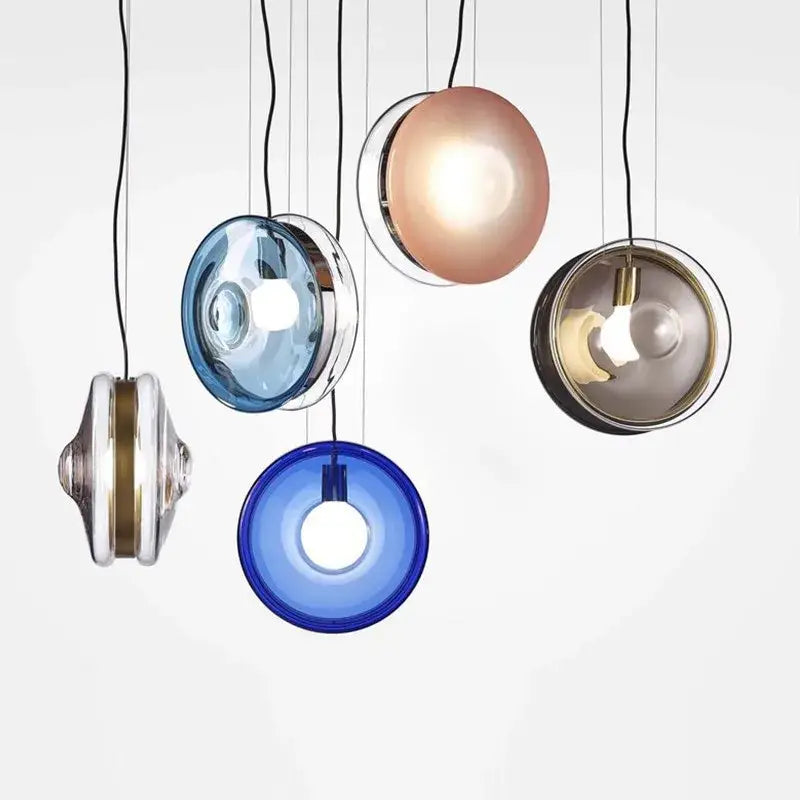 Modern spherical glass pendant lights dining room metallic accents