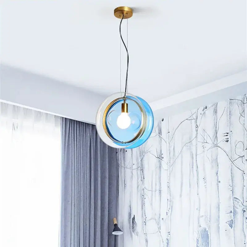Modern spherical glass pendant lights dining room metallic accents
