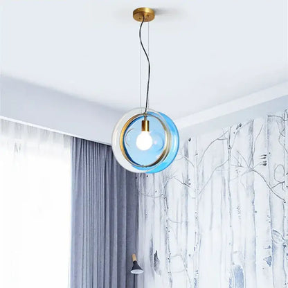 Modern spherical glass pendant lights dining room metallic accents